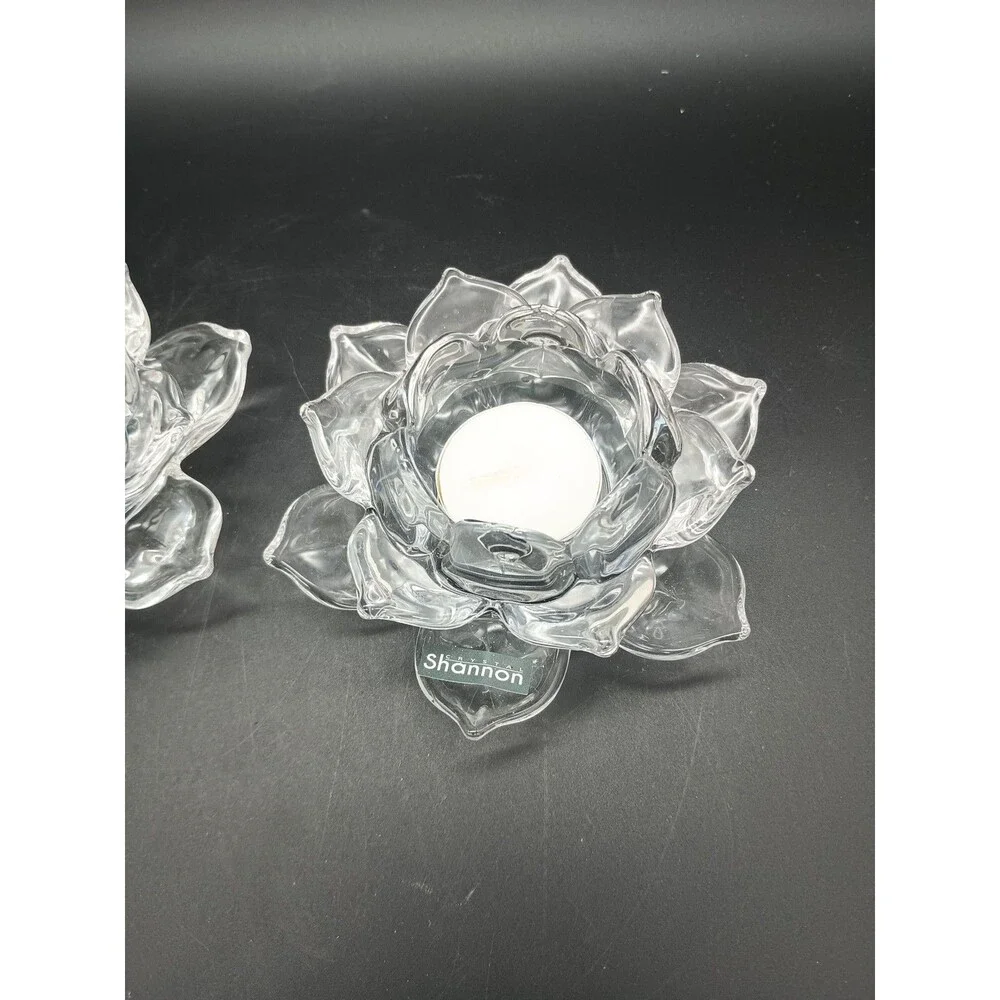 Vtg shannon crystal candle holders Set Of 2 Tea light Lotus Flower